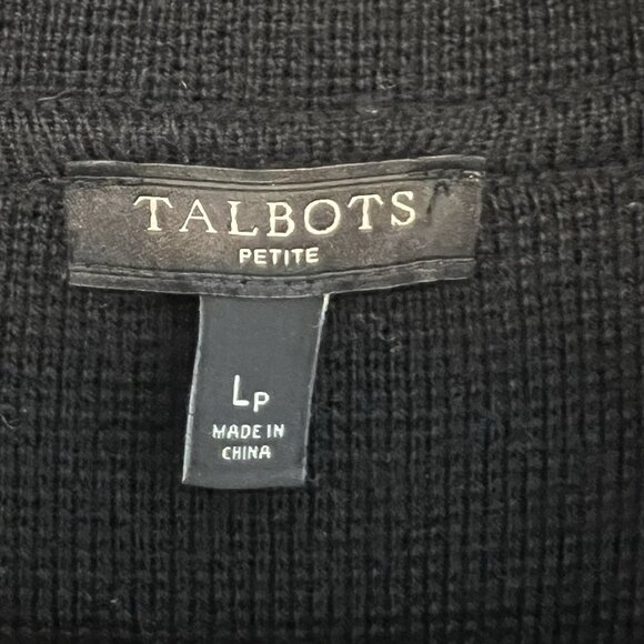 Talbots Wool Blend Knit Sweater Cardigan Women Petite Large Black Open Front - Picture 3 of 8